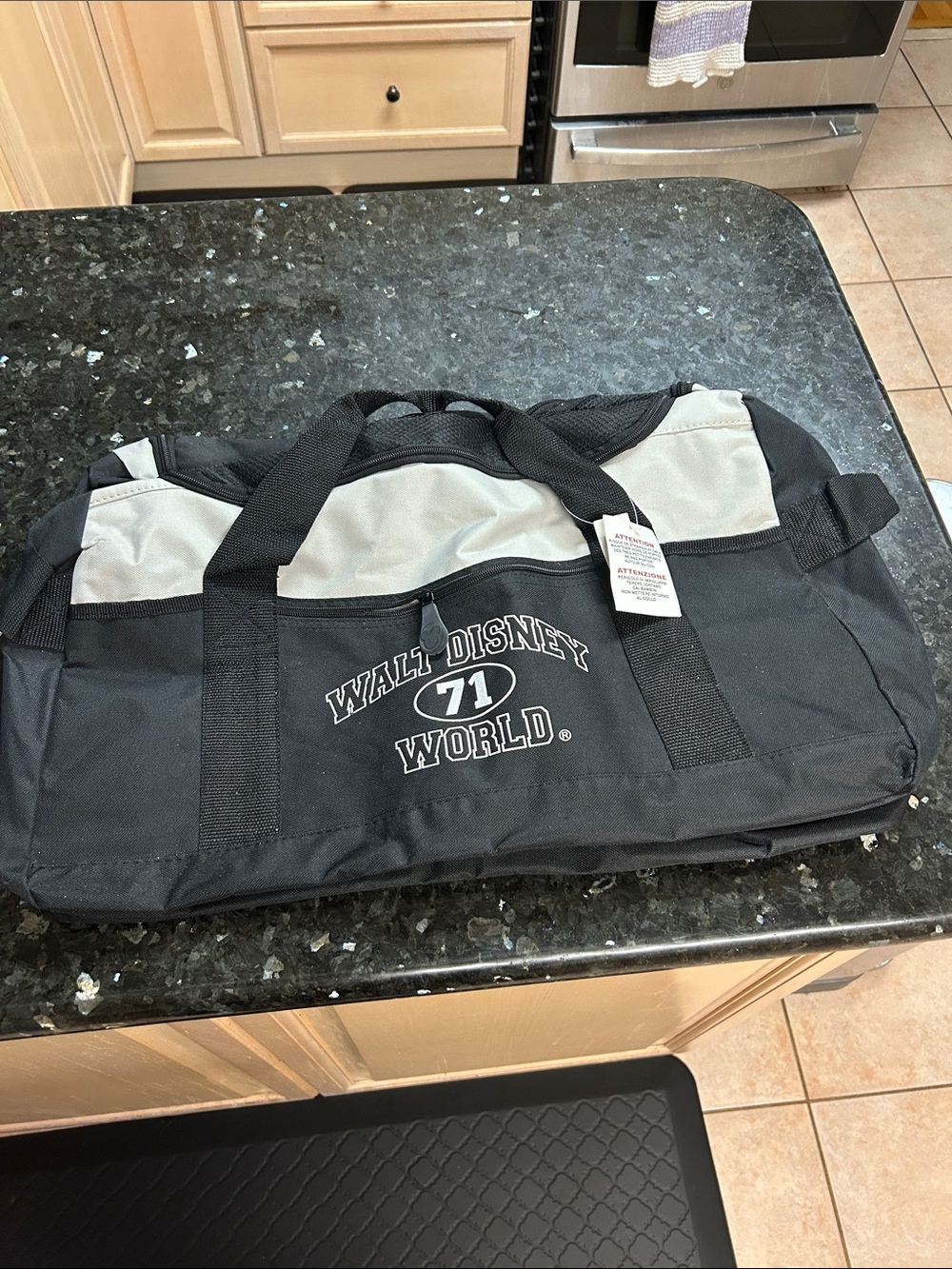 NWT Vintage Walt Disney World 71 Duffle 20"x11"x11" Black And White